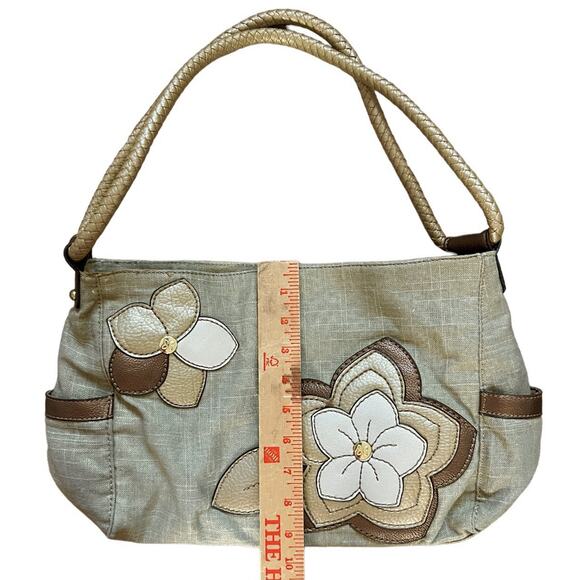 Relic Purse Beige Canvas Tea Rose Appliqué Double Shoulder Strap Hobo Handbag - Picture 10 of 14